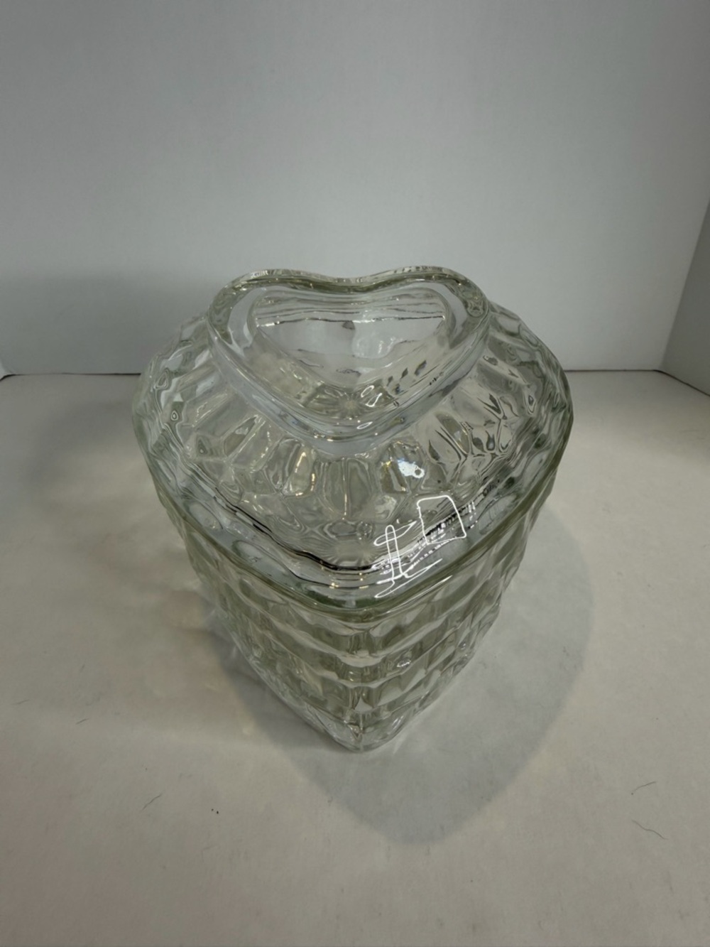 Homco Heart-Shaped Clear Glass Trinket Jar